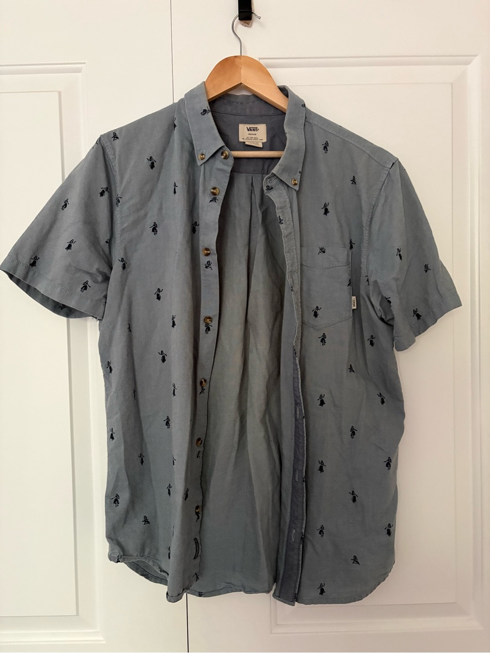Vans Men's Short-Sleeve Button-Up Shirt in Light Blue with Hula Girl Pattern